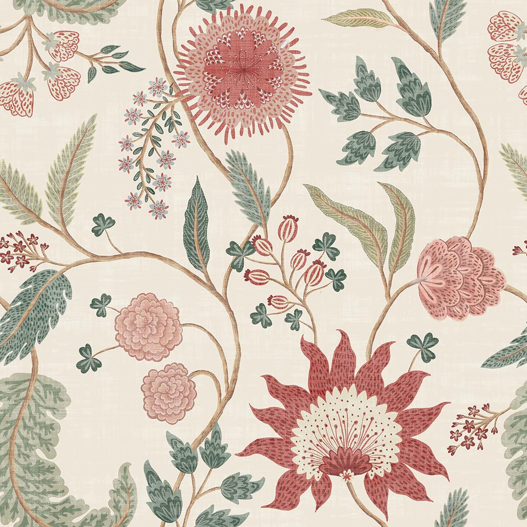 Fable Trail Wallpaper in Linen/Raspberry/Green color - pattern number 100016EH - by Seabrook in the Heritage Tales collection