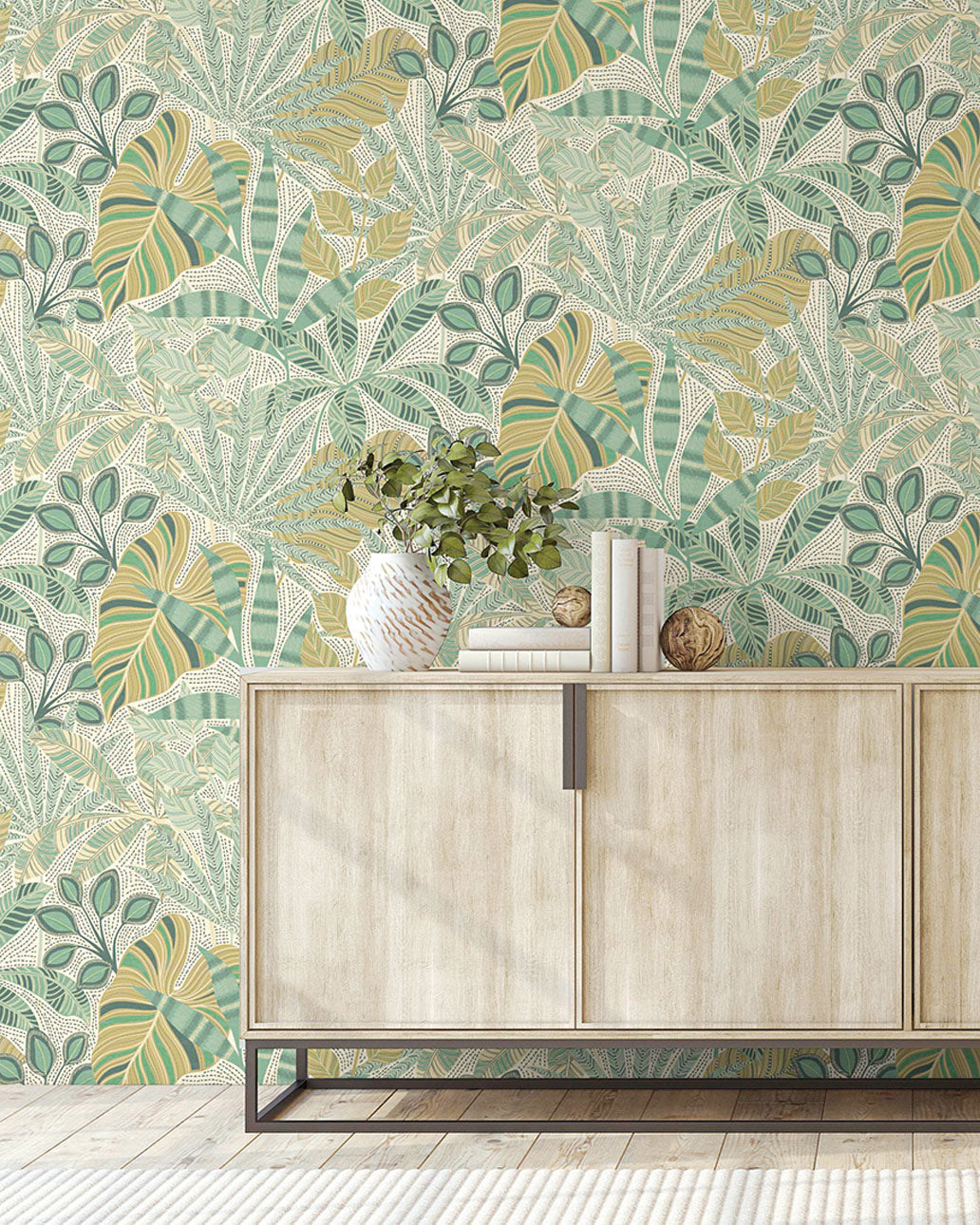 Kirra Leaf Wallpaper in Citrus/Green color - pattern number 100031EH - by Seabrook in the Heritage Tales collection