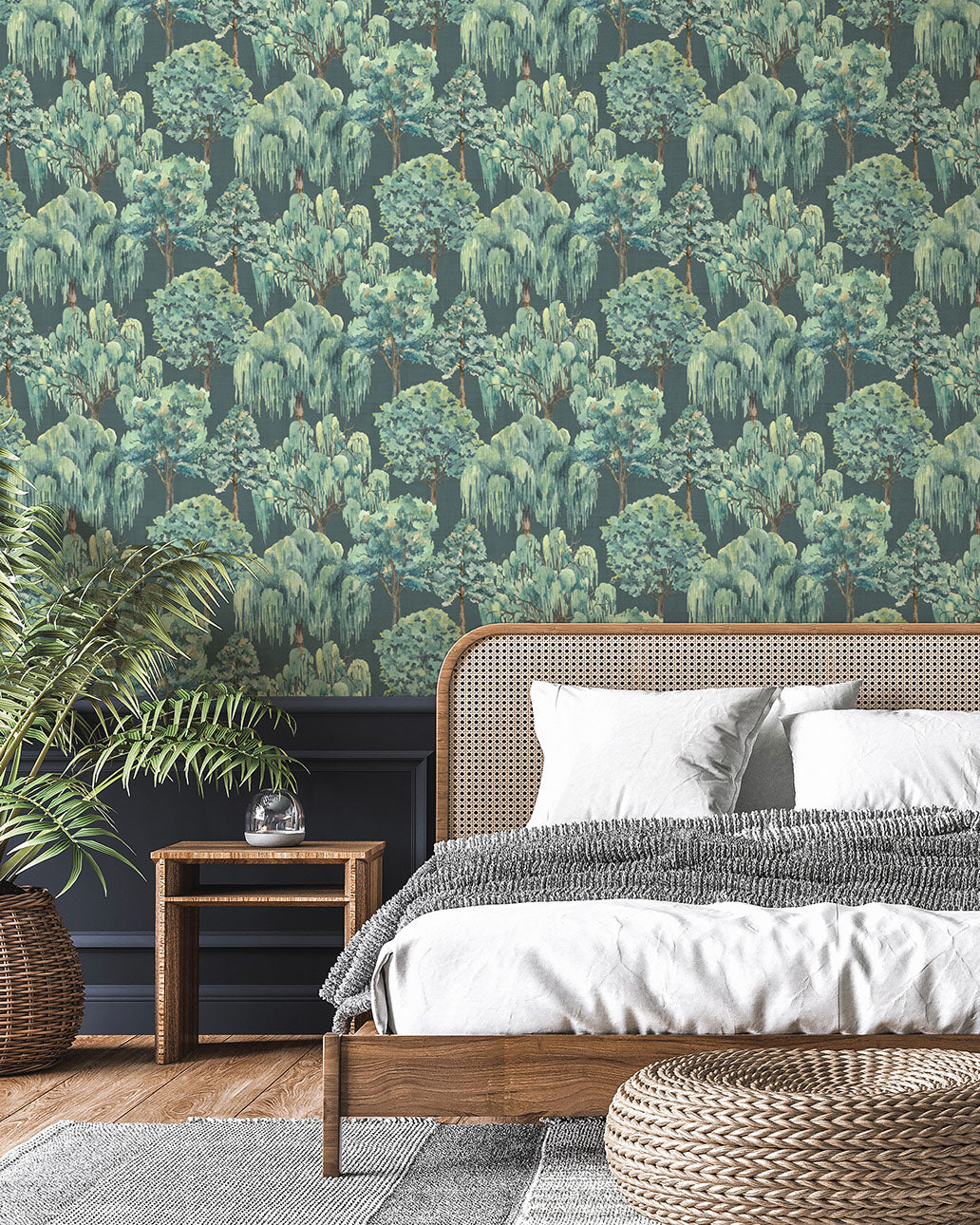 Whispering Willow Wallpaper in Navy color - pattern number 100049EH - by Seabrook in the Heritage Tales collection