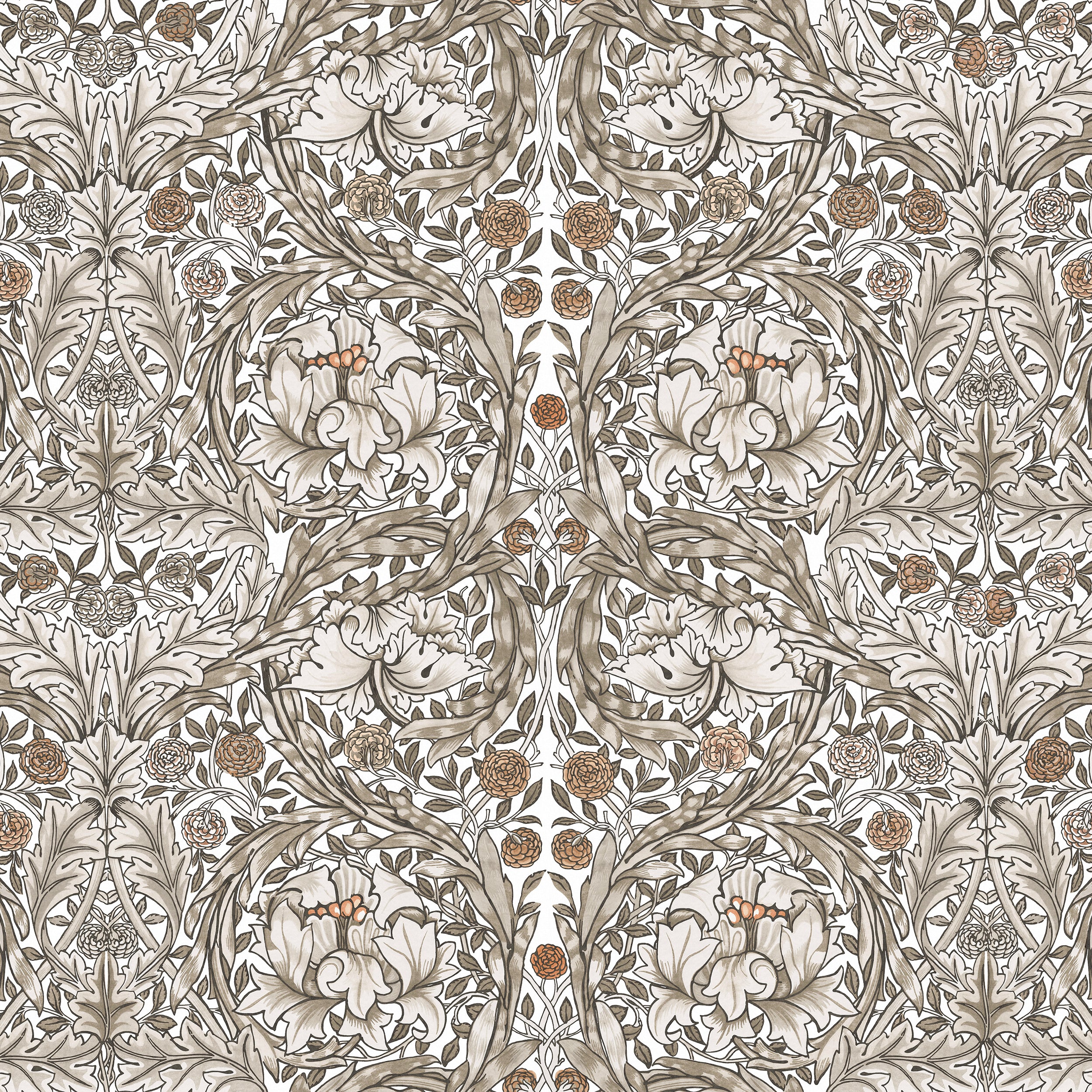 African Marigold Fixed Size 6 Panel mural in brown color - pattern number 125409FXST - by Graham and Brown in the William Morris at Home Murals collection
