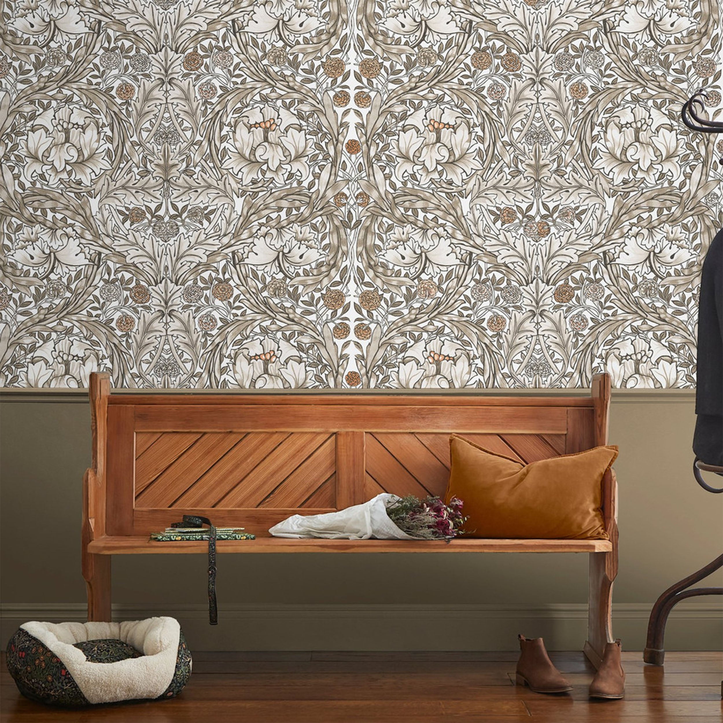 African Marigold Fixed Size 6 Panel mural in brown color - pattern number 125409FXST - by Graham and Brown in the William Morris at Home Murals collection