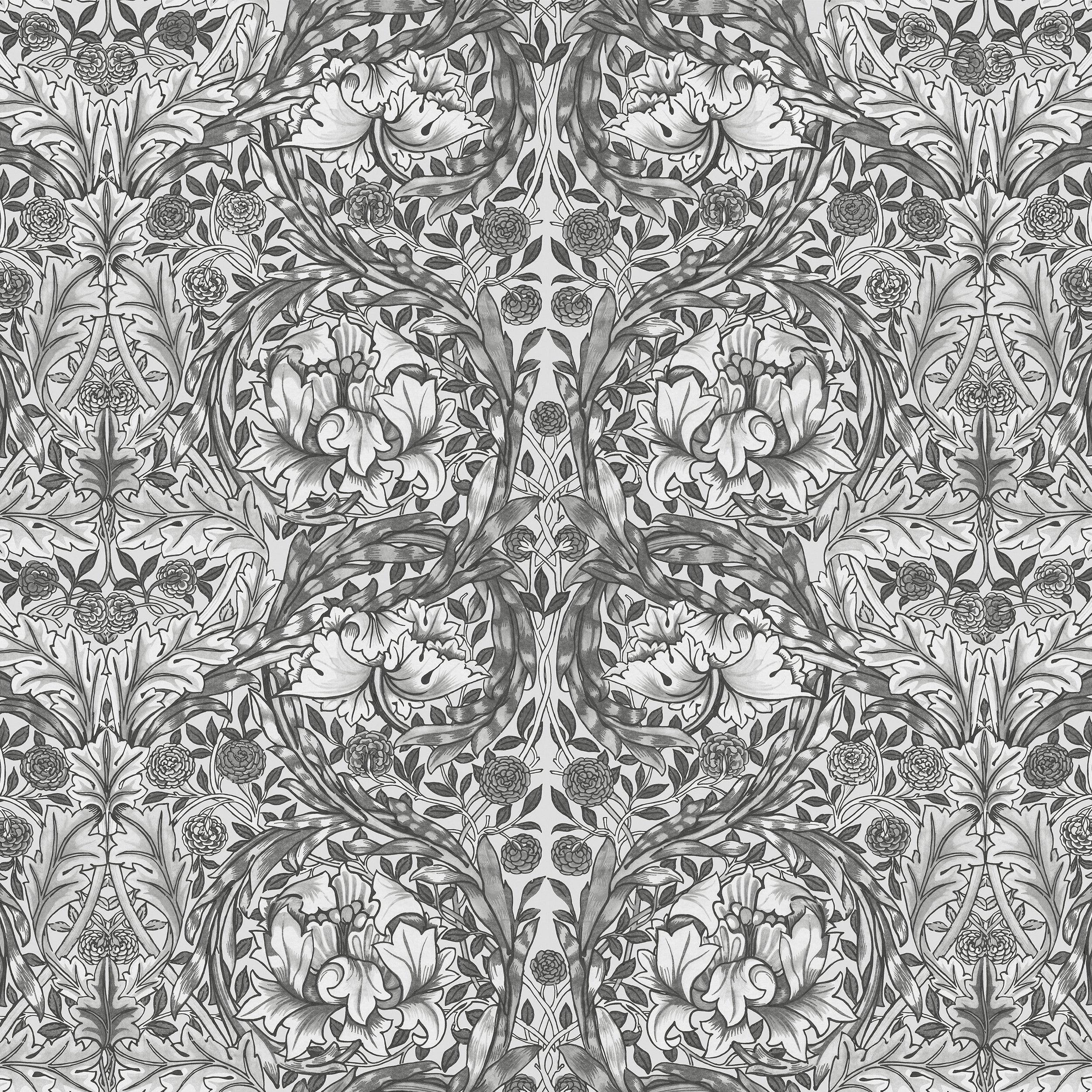 African Marigold Fixed Size 6 Panel mural in grey color - pattern number 125427FXST - by Graham and Brown in the William Morris at Home Murals collection