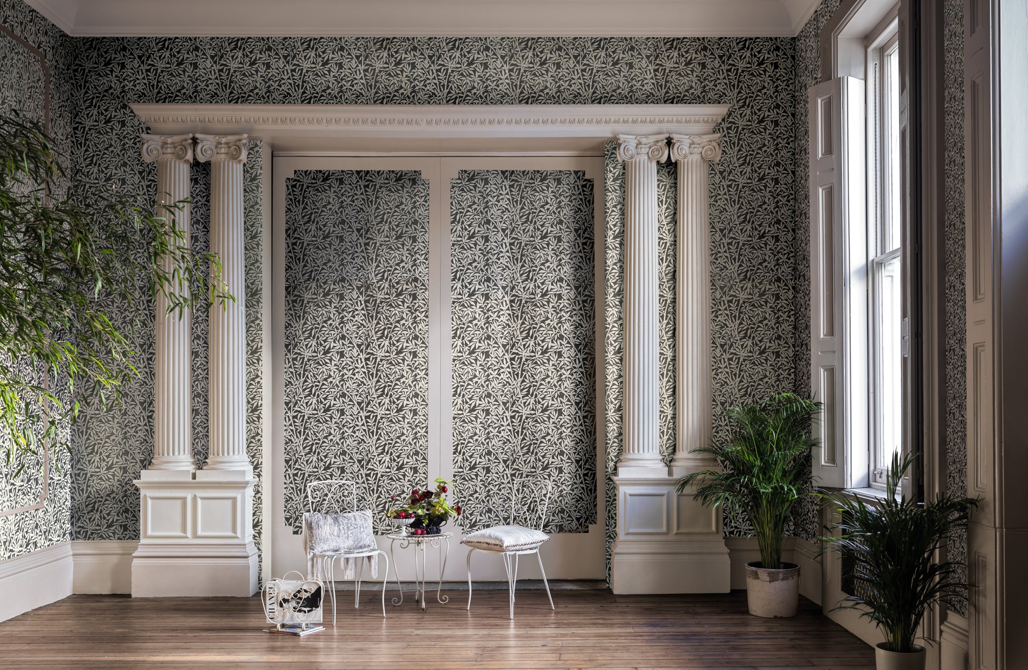 Bamboo Forest Wallpaper in snow on soot color - pattern number 127/1007.CS.0 - by Cole and Son in the Classics Vol I collection
