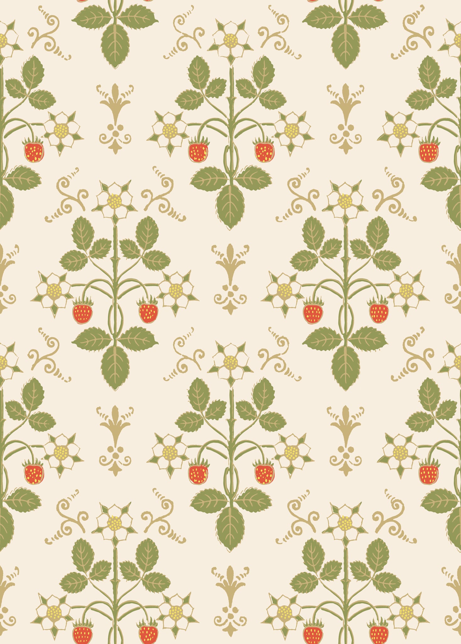 Strawberry Wallpaper in poppy/green/metallic gold color - pattern number 127/2008.CS.0 - by Cole and Son in the Classics Vol I collection