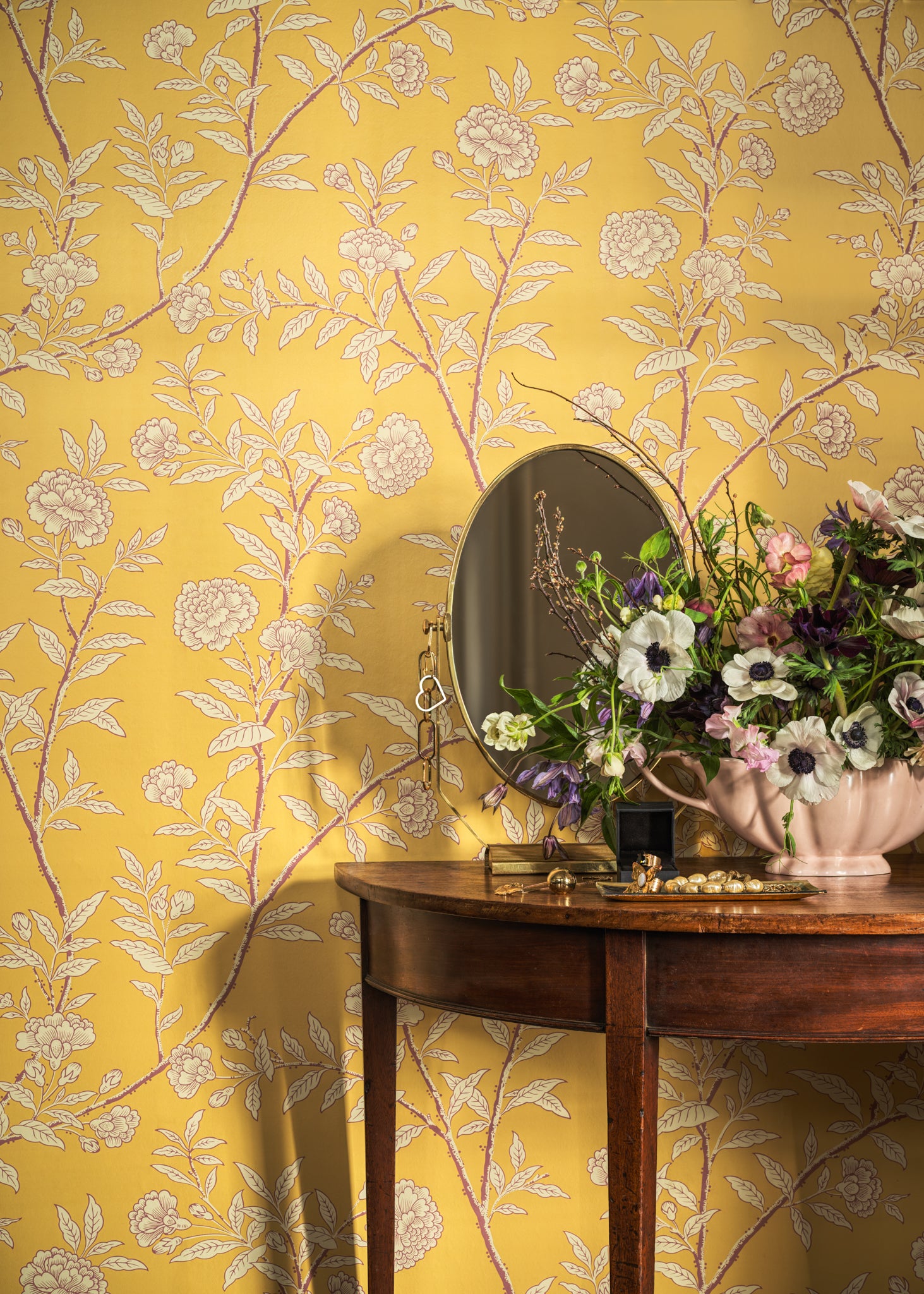 Roseberry Wallpaper in marigold color - pattern number 127/3015.CS.0 - by Cole and Son in the Classics Vol I collection