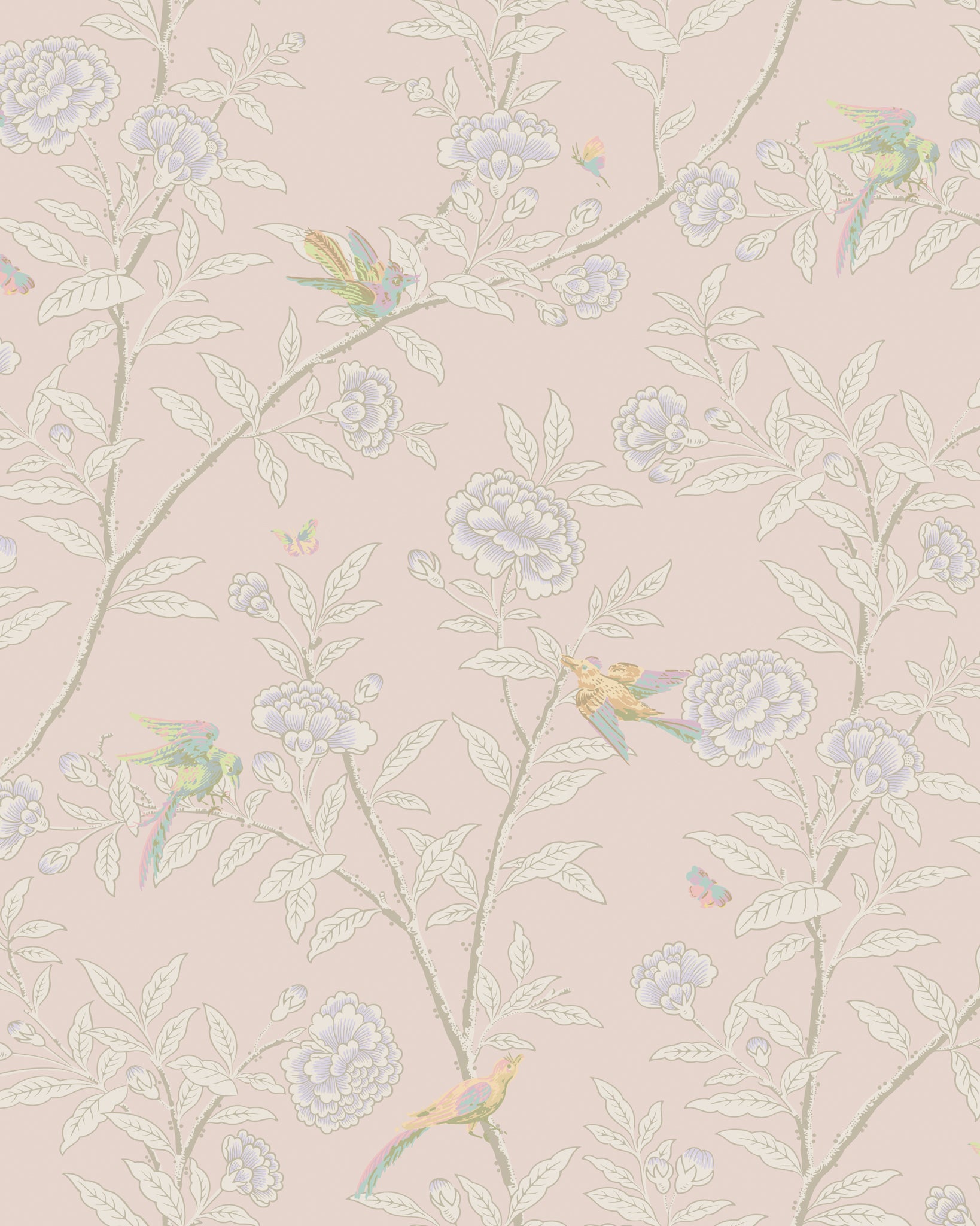 Roseberry with Birds Wallpaper in pink color - pattern number 127/4020.CS.0 - by Cole and Son in the Classics Vol I collection