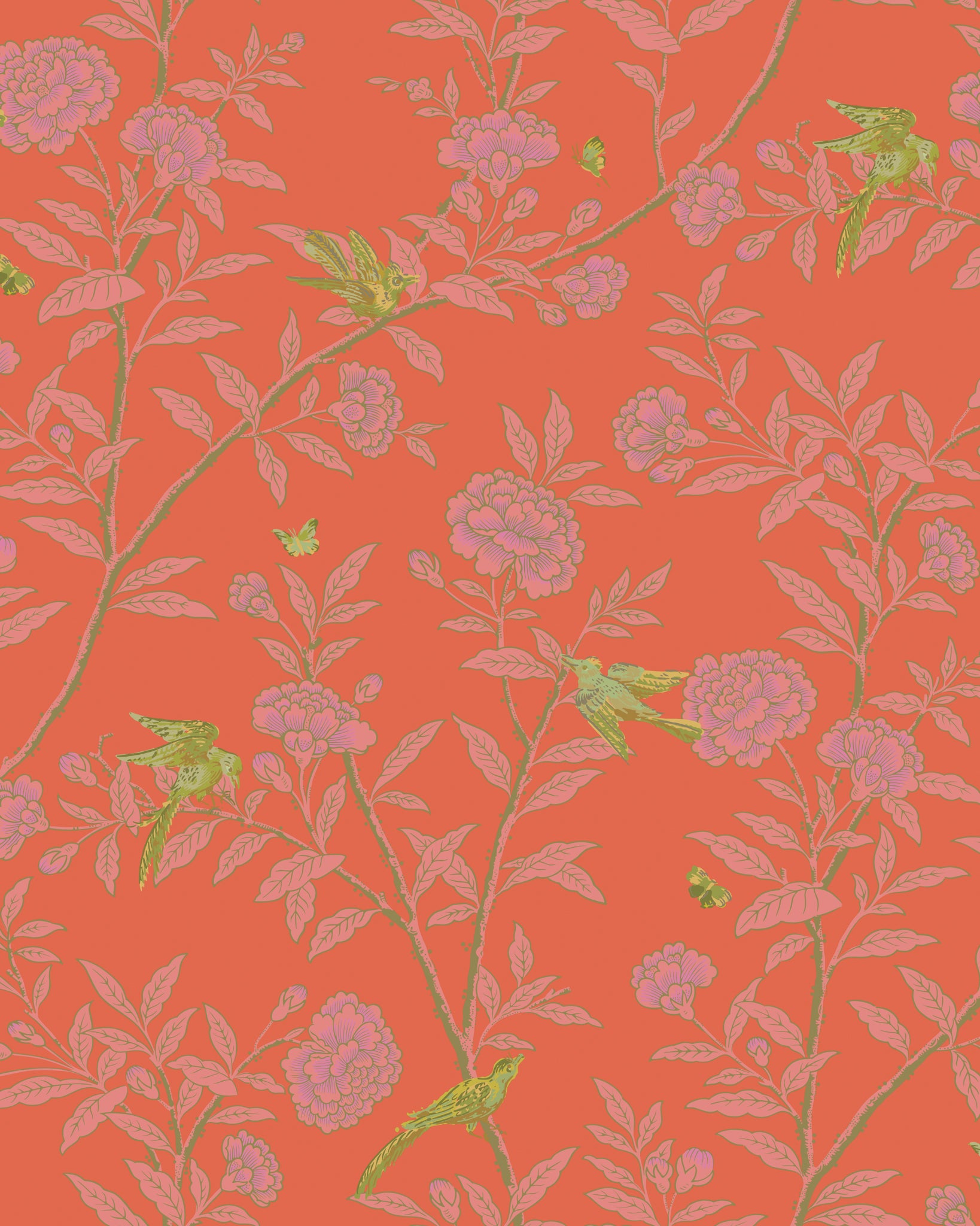 Roseberry with Birds Wallpaper in vermillion color - pattern number 127/4021.CS.0 - by Cole and Son in the Classics Vol I collection