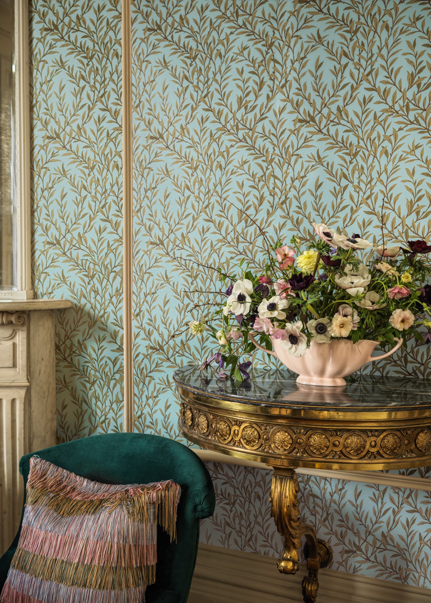 Willow Branch Wallpaper in olive/teal color - pattern number 127/7035.CS.0 - by Cole and Son in the Classics Vol I collection