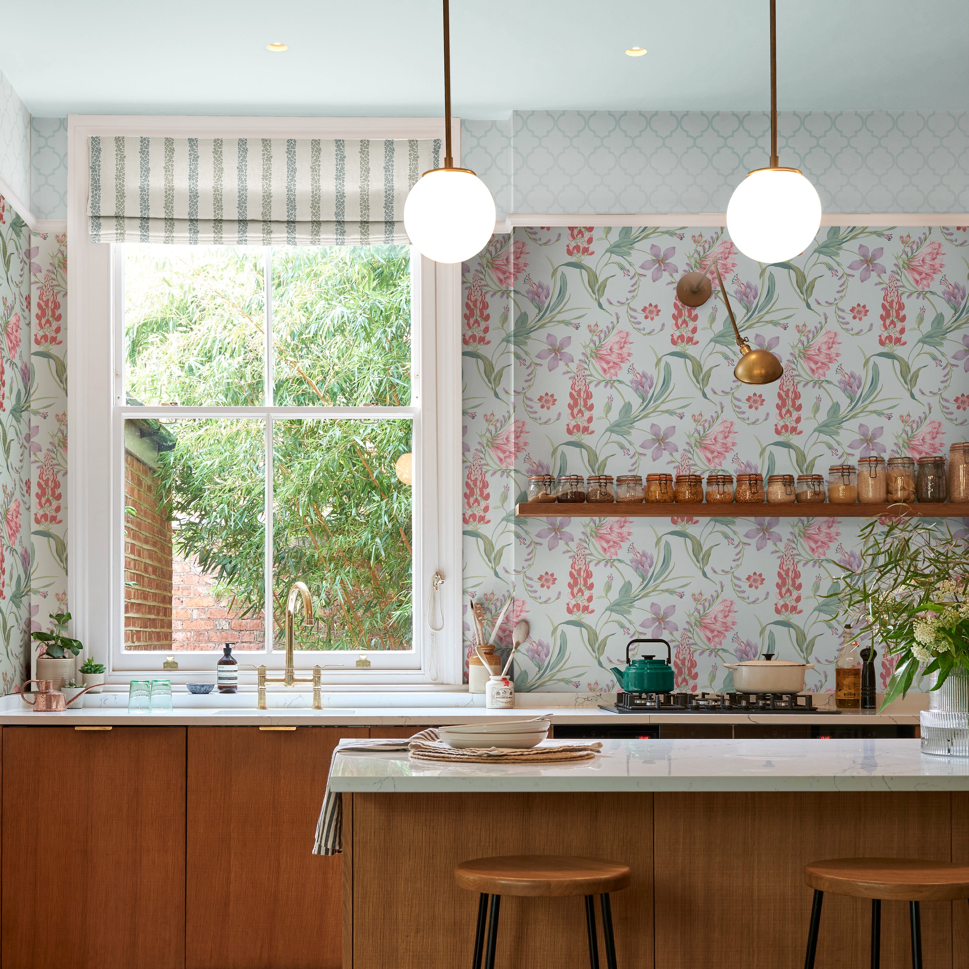 Botanists Scroll Wallpaper in duck egg color - pattern number 131672 - by Graham and Brown in the 2025 Exclusives collection