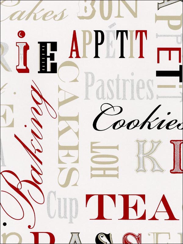 Kitchen Script wallpaper in blacks browns reds color - pattern number FK34413 - by Patton Norwall in the Fresh Kitchens 5 collection