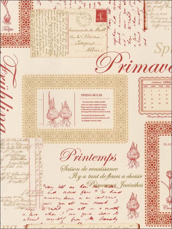 Printemps Script wallpaper in reds color - pattern number FK34418 - by Patton Norwall in the Fresh Kitchens 5 collection