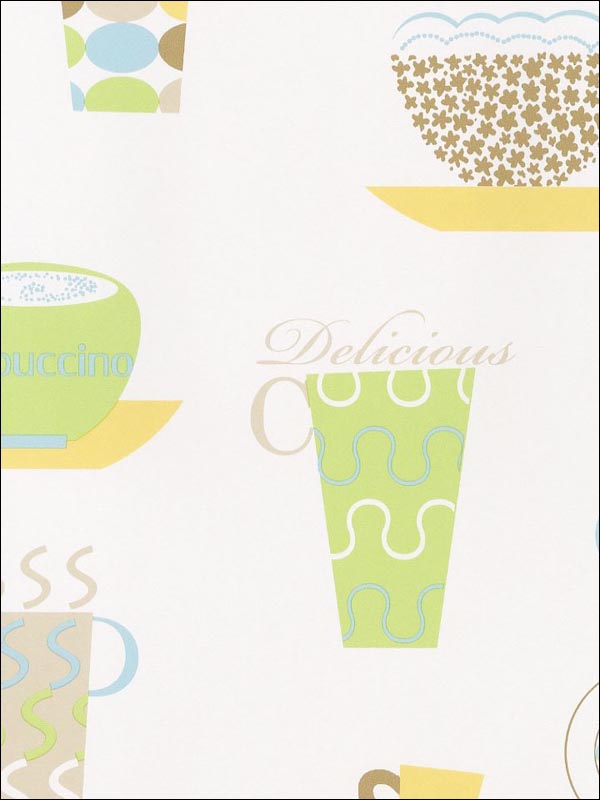 Coffee Time fabric in blues browns greens color - pattern number FK34426 - by Patton Norwall in the Fresh Kitchens 5 collection