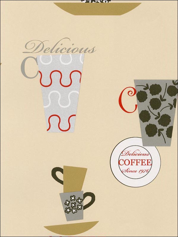 Coffee Time wallpaper in blacks browns reds color - pattern number FK34428 - by Patton Norwall in the Fresh Kitchens 5 collection