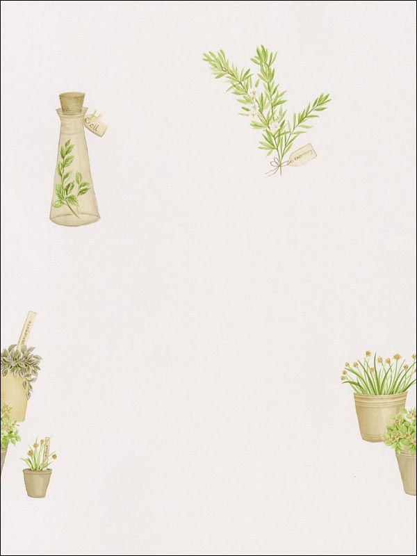 Fresh Herbs fabric in browns greens whites color - pattern number FK34432 - by Patton Norwall in the Fresh Kitchens 5 collection