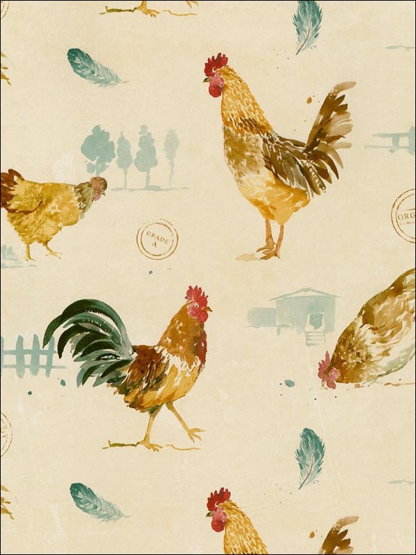 Fresh Chicken fabric in blues browns reds color - pattern number FK34434 - by Patton Norwall in the Fresh Kitchens 5 collection