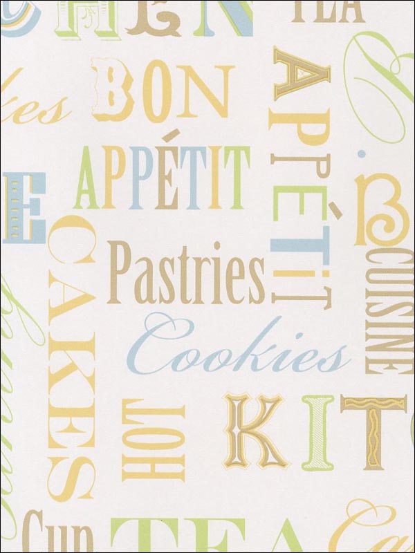 Kitchen Script fabric in blues browns greens color - pattern number KC28541 - by Patton Norwall in the Fresh Kitchens 5 collection