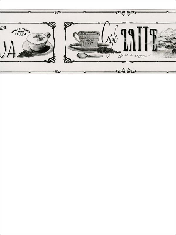 Java border in blacks whites color - pattern number KV79530 - by Patton Norwall in the Fresh Kitchens 5 collection