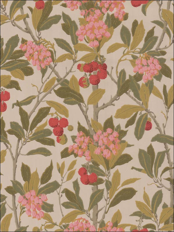 Strawberry Tree fabric in pink and linen color - pattern number 100/10047.CS.0 - by Cole and Son in the Archive Anthology collection
