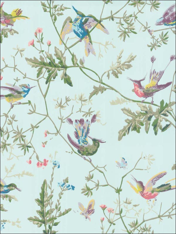 Hummingbirds fabric in blue multi colour color - pattern number 100/14069.CS.0 - by Cole and Son in the Archive Anthology collection