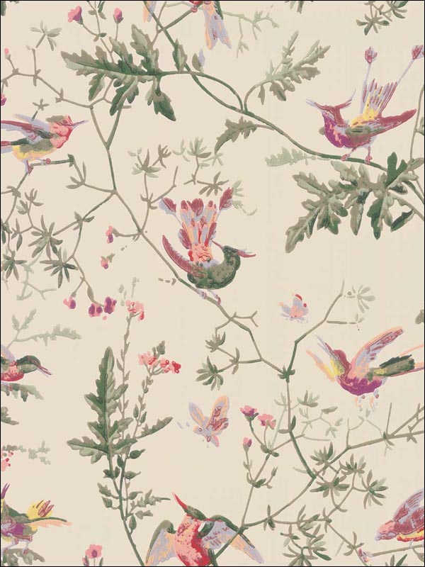 Hummingbirds fabric in original multi colour color - pattern number 100/14071.CS.0 - by Cole and Son in the Archive Anthology collection