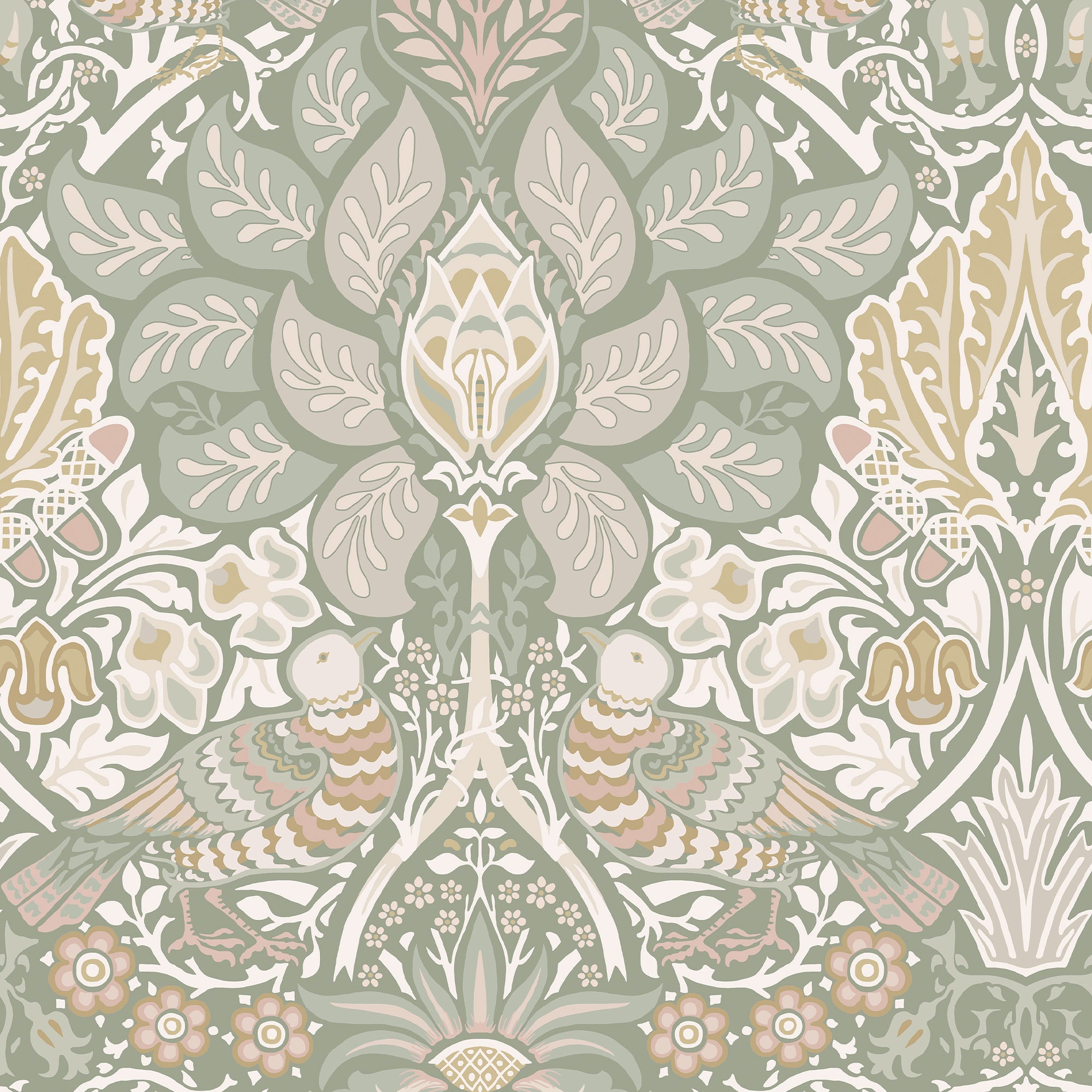 Dove and Rose wallpaper in spring garden color - pattern number 140482 - by Graham and Brown in the William Morris At Home SS25 collection