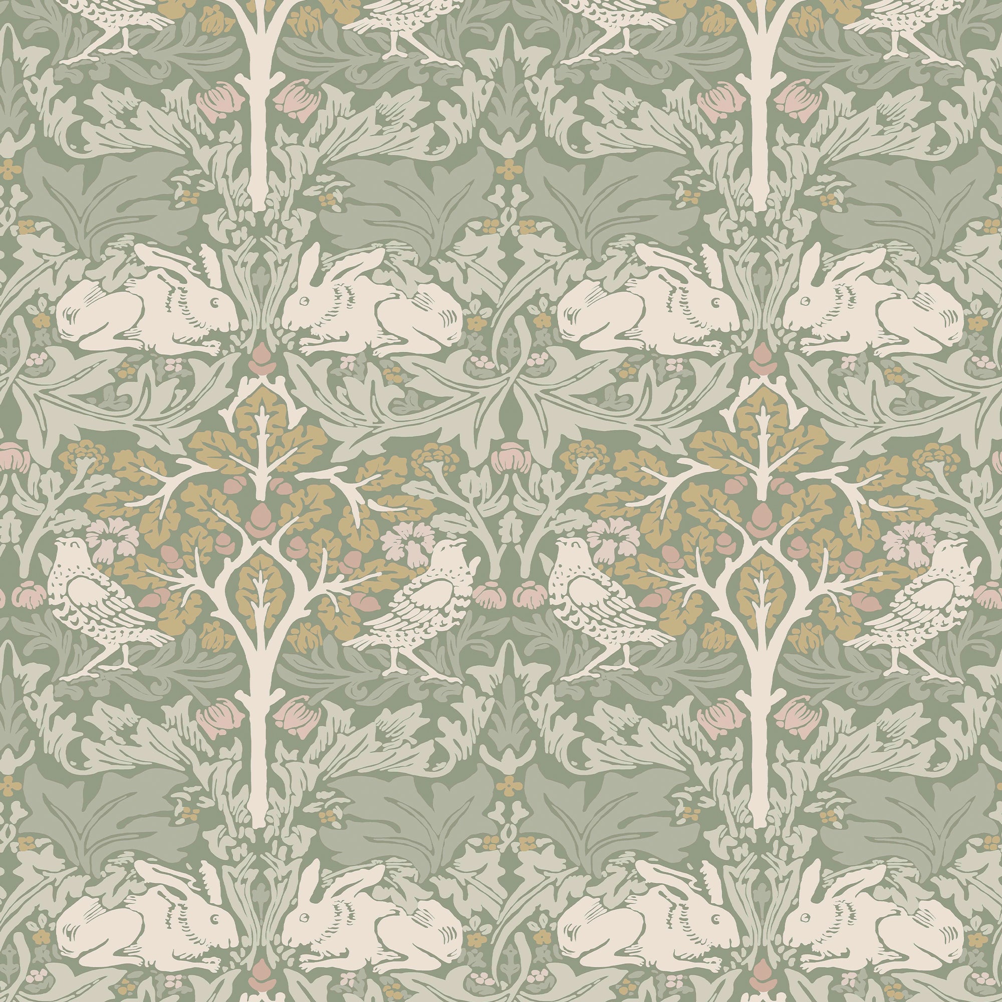 Brother Rabbit Sage wallpaper in sage color - pattern number 140500 - by Graham and Brown in the William Morris At Home SS25 collection
