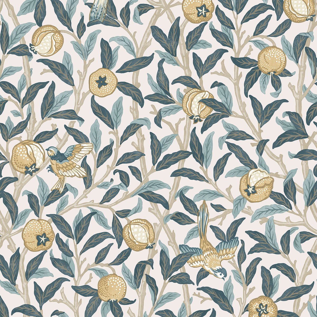 Bird and Pomegranate wallpaper in cloudy blues color - pattern number 140501 - by Graham and Brown in the William Morris At Home SS25 collection