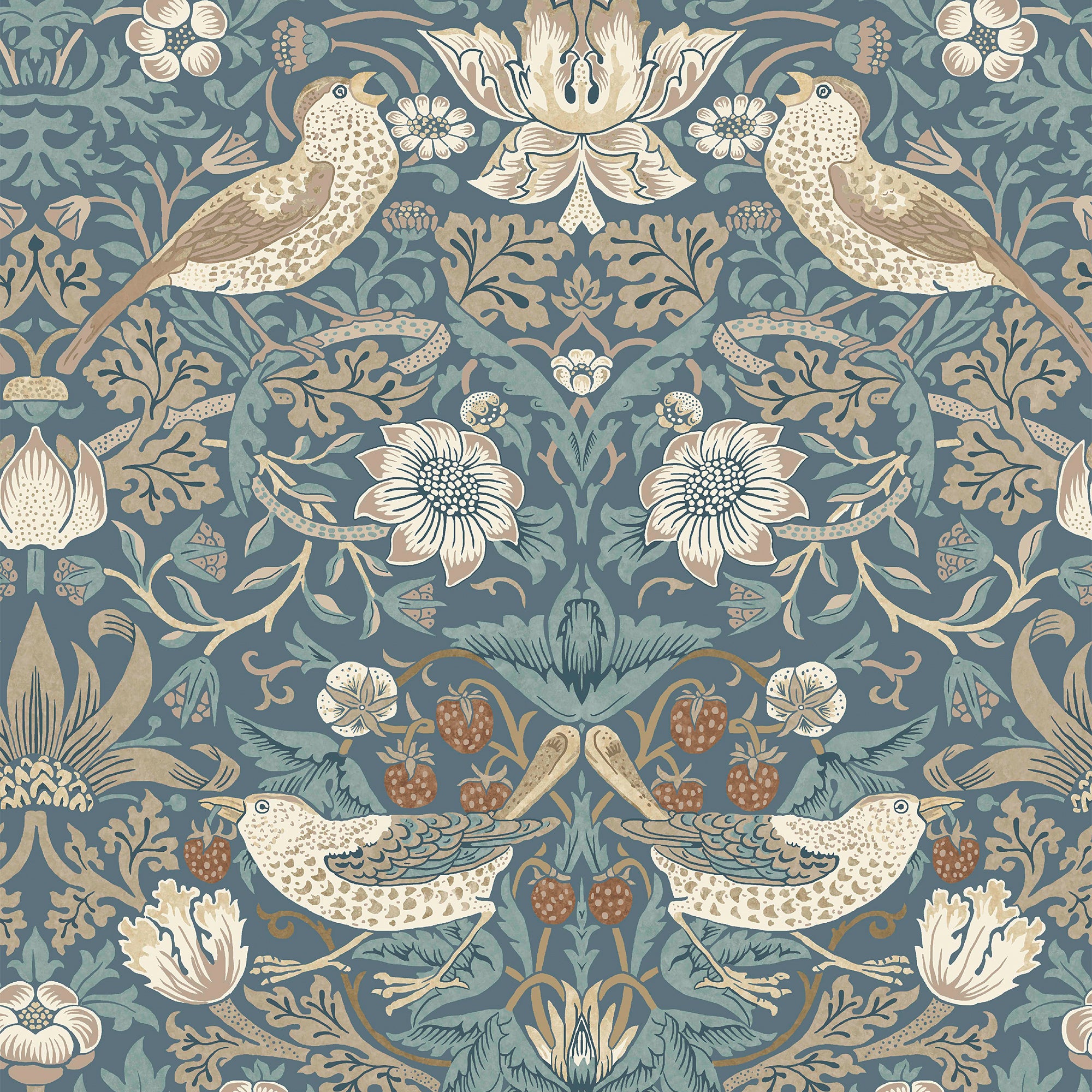 Strawberry Thief wallpaper in washed blue color - pattern number 140503 - by Graham and Brown in the William Morris At Home SS25 collection