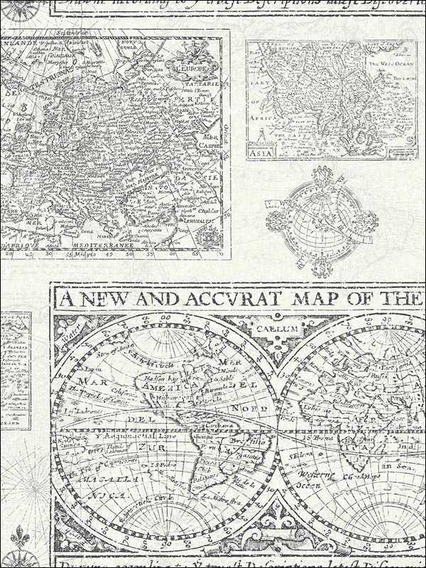 Antique Map fabric in 61000 color - pattern number YC61000 - by Wallquest in the Yacht Club collection