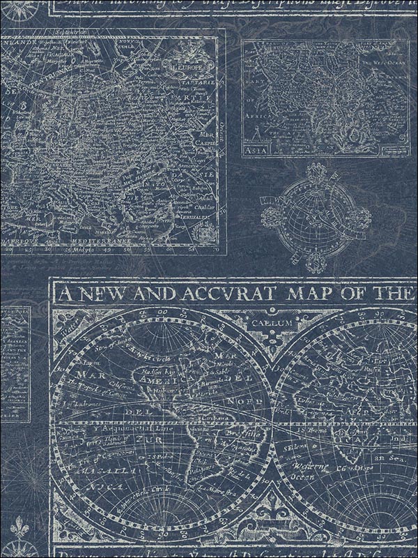 Antique Map fabric in 61012 color - pattern number YC61012 - by Wallquest in the Yacht Club collection