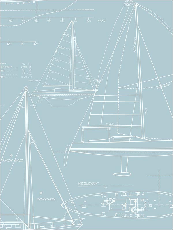 Yacht Blueprint fabric in 61302 color - pattern number YC61302 - by Wallquest in the Yacht Club collection