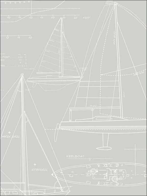 Yacht Blueprint fabric in 61307 color - pattern number YC61307 - by Wallquest in the Yacht Club collection