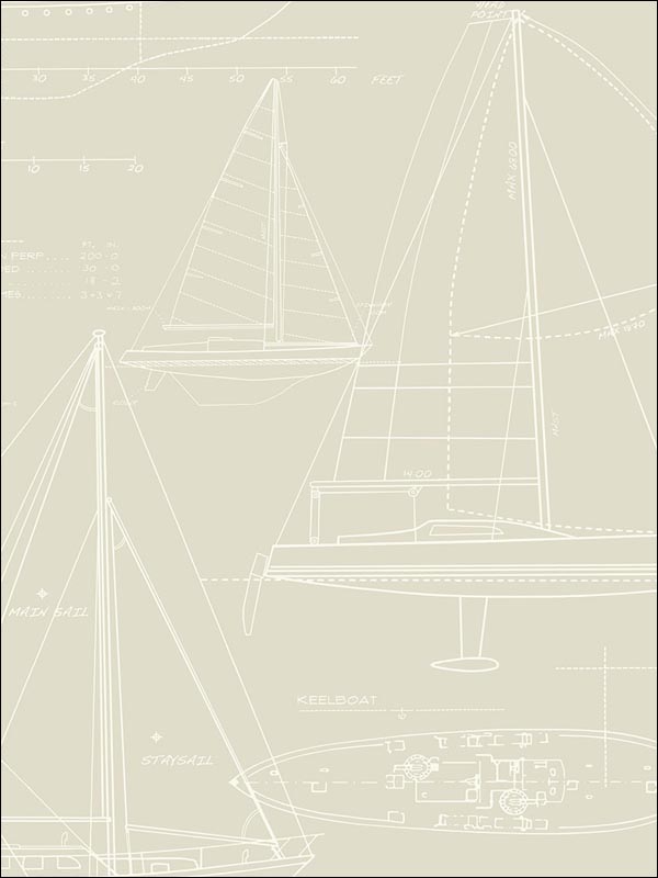 Yacht Blueprint fabric in 61308 color - pattern number YC61308 - by Wallquest in the Yacht Club collection