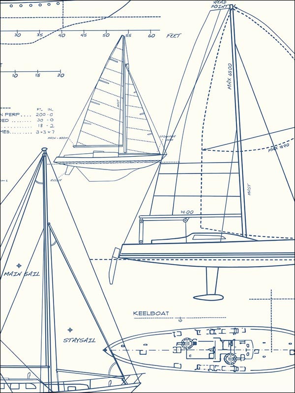 Yacht Blueprint fabric in 61322 color - pattern number YC61322 - by Wallquest in the Yacht Club collection