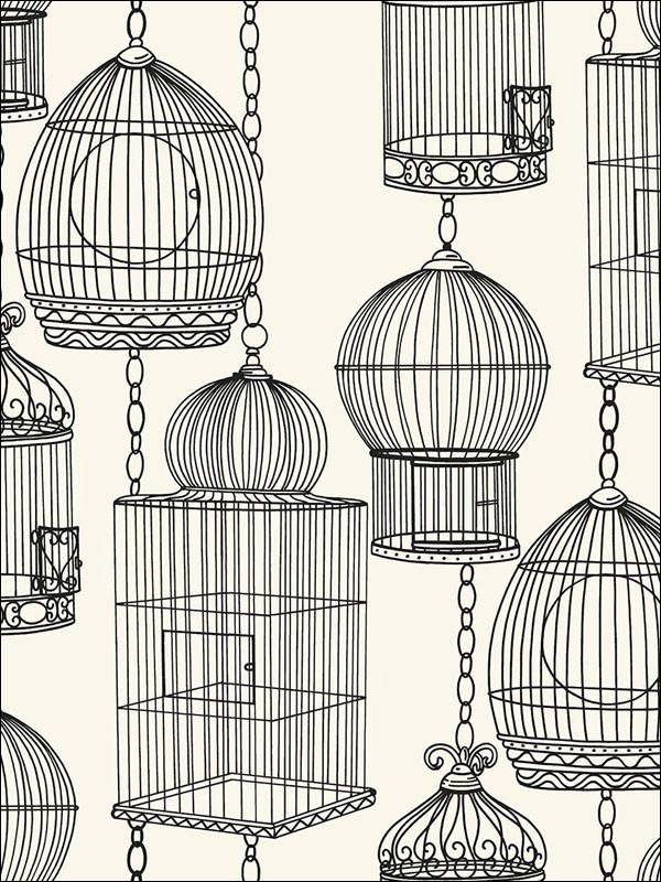 Bird Cages fabric in 21510 color - pattern number BW21510 - by Paper and Ink in the Black and White Paper and Ink collection