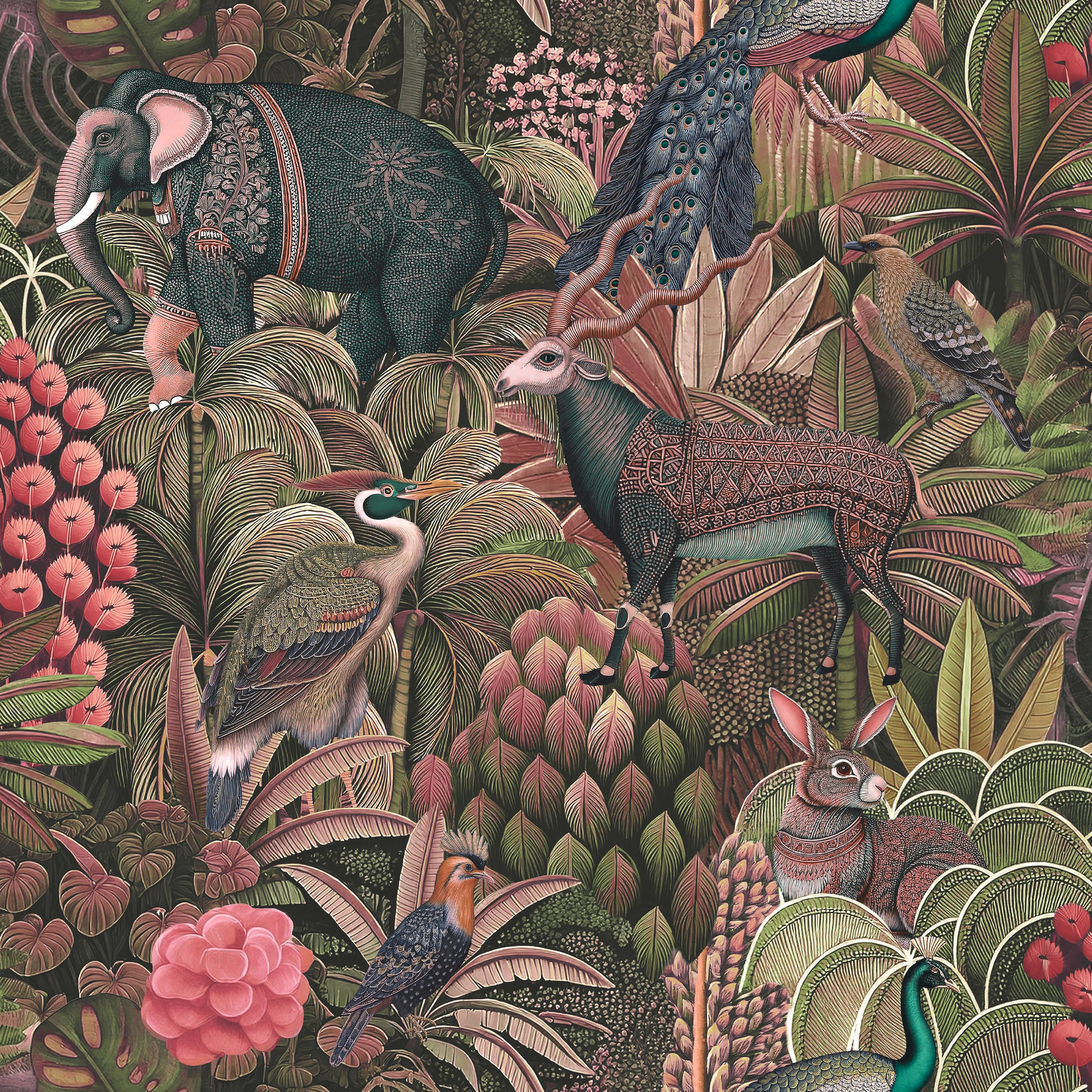 Jungle Jamboree Wallpaper in damson color - pattern number 142314 - by Graham and Brown in the 2025 Exclusives collection