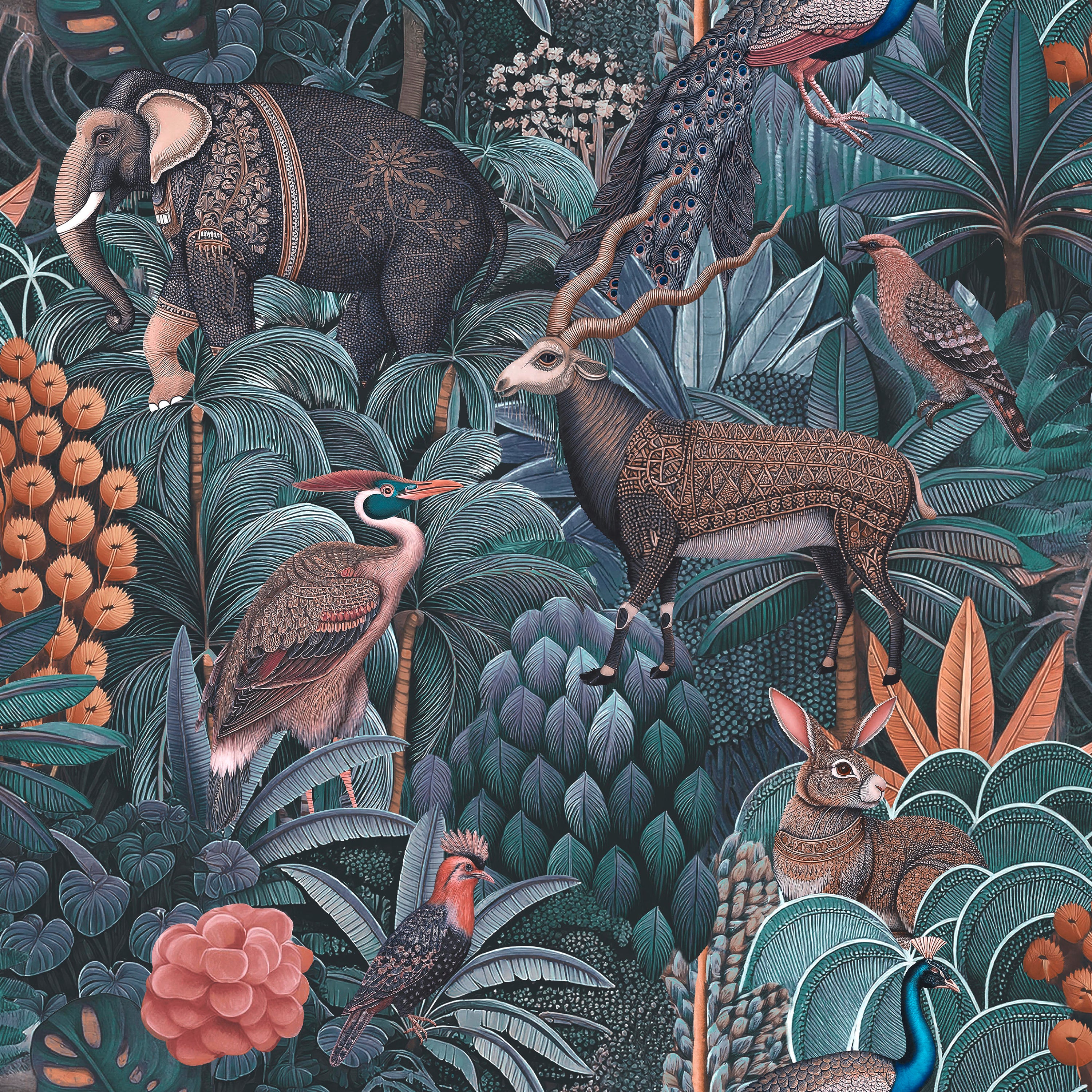 Jungle Jamboree Wallpaper in navy & teal color - pattern number 142315 - by Graham and Brown in the 2025 Exclusives collection