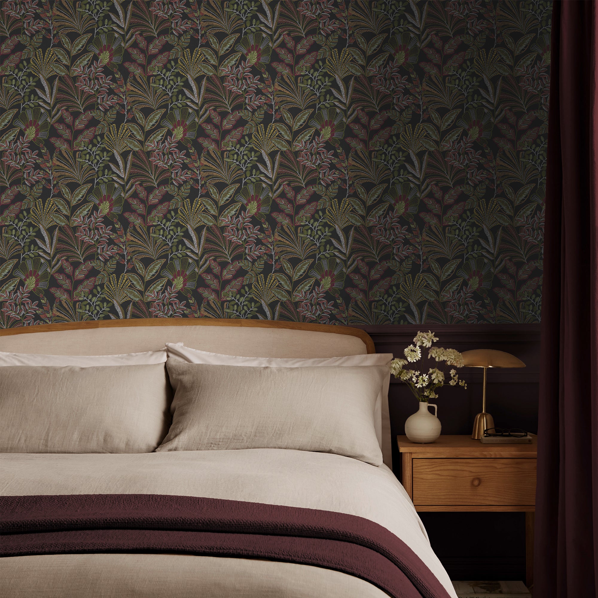 Vendura Weave Wallpaper in black & damson color - pattern number 142318 - by Graham and Brown in the 2025 Exclusives collection