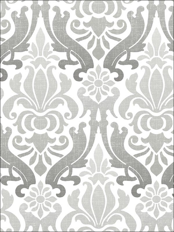 Nouveau Damask Peel and Stick wallpaper in grey color - pattern number NU1827 - by Brewster in the NuWallpaper collection
