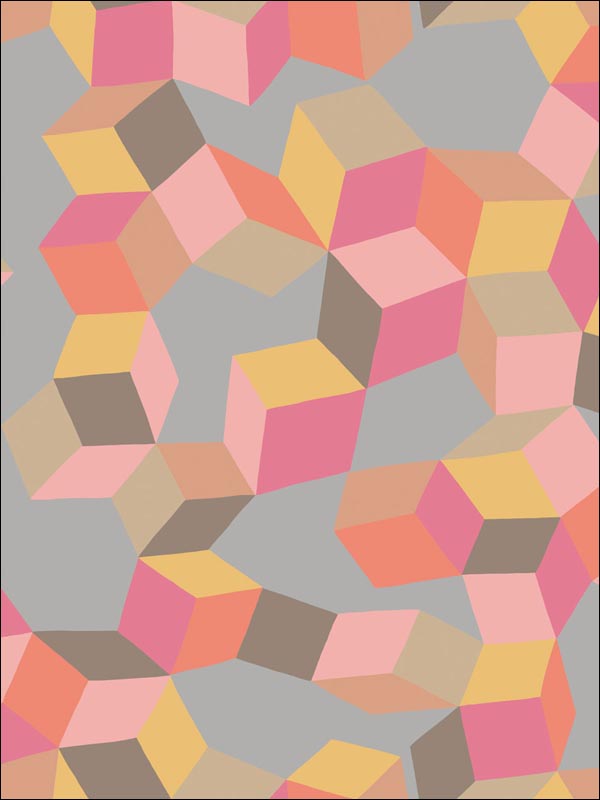 Puzzle fabric in pink and orange color - pattern number 105/2010.CS.0 - by Cole and Son in the Geometric II collection