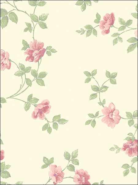 Floral Historic Rose Trail wallpaper in greens pinks color - pattern number PP27701 - by Patton Norwall in the Pretty Prints 4 collection