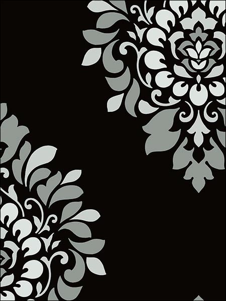 Medallion Damask fabric in metallic silver black color - pattern number BW28737 - by Patton Norwall in the Shades collection