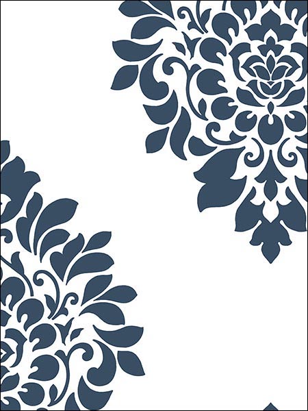 Medallion Damask fabric in navy color - pattern number SH34546 - by Patton Norwall in the Shades collection