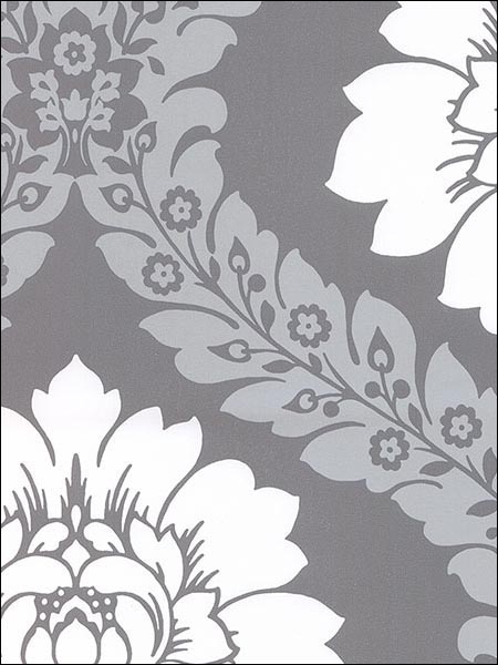Daisy Damask fabric in metallic silver grey color - pattern number TU27124 - by Patton Norwall in the Shades collection