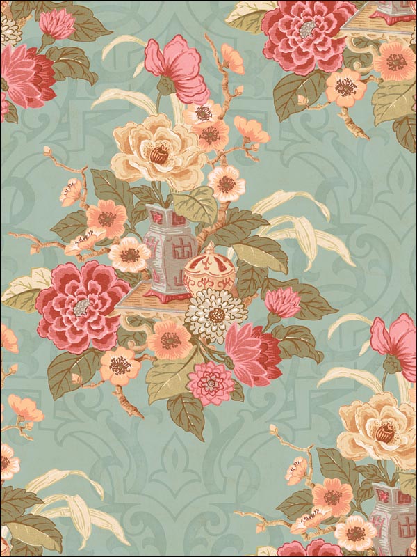 Dynasty Floral fabric in metallic blue mist color - pattern number AI40001 - by Seabrook in the Koi collection