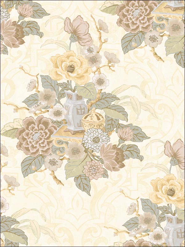 Dynasty Floral fabric in metallic pearl color - pattern number AI40005 - by Seabrook in the Koi collection