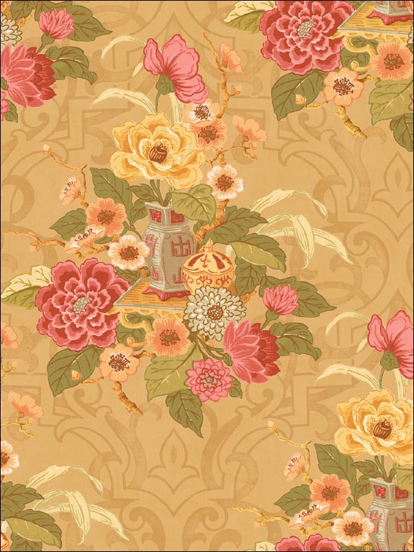 Dynasty Floral fabric in metallic gold color - pattern number AI40010 - by Seabrook in the Koi collection