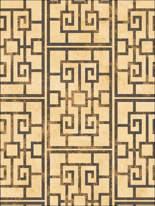 Dynasty Lattice fabric in metallic gold and ebony color - pattern number AI40200 - by Seabrook in the Koi collection