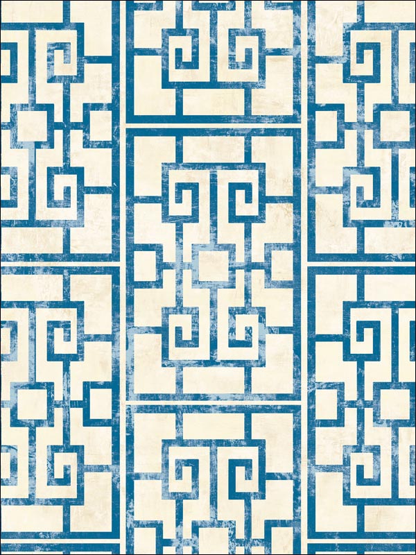 Dynasty Lattice fabric in metallic pearl and azure blue color - pattern number AI40202 - by Seabrook in the Koi collection