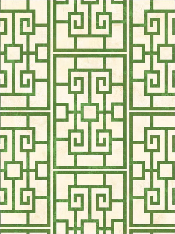 Dynasty Lattice fabric in metallic pearl and emerald green color - pattern number AI40204 - by Seabrook in the Koi collection